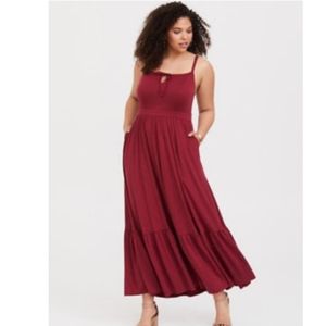 Red tiered maxi dress